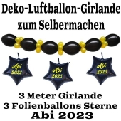 Ballongirlande "ABI 2023" zum Selbermachen - Kettenballons und Miniballons Schwarz-Gold, 3 Folienballons 3 Meter