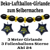 Ballongirlande "ABI 2024" zum Selbermachen - Kettenballons und Miniballons Schwarz-Gold, 3 Folienballons 3 Meter