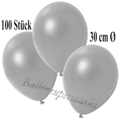 Deko-Luftballons Metallic Silber, 100 Stück