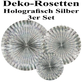 Holografische Deko-Rosetten, Silber, 3 Stück-Set