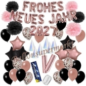 Silvester Dekorations-Set mit Ballons Frohes neues Jahr 2027 Black & Rose Gold, 52 Teile