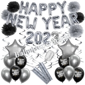 Silvester Dekorations-Set mit Ballons Happy New Year 2023 Black & Silver, 32 Teile