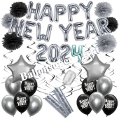 Silvester Dekorations-Set mit Ballons Happy New Year 2024 Black & Silver, 32 Teile