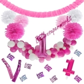 Do it Yourself Dekorations-Set mit Ballongirlande zum 1. Geburtstag, Happy Birthday Pink & White, 89 Teile