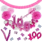 Do it Yourself Dekorations-Set mit Ballongirlande zum 100. Geburtstag, Happy Birthday Pink & White, 91 Teile