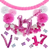 Do it Yourself Dekorations-Set mit Ballongirlande zum 17. Geburtstag, Happy Birthday Pink & White, 91 Teile