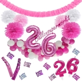 Do it Yourself Dekorations-Set mit Ballongirlande zum 26. Geburtstag, Happy Birthday Pink & White, 91 Teile