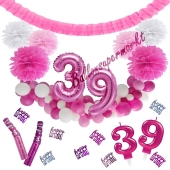 Do it Yourself Dekorations-Set mit Ballongirlande zum 39. Geburtstag, Happy Birthday Pink & White, 91 Teile