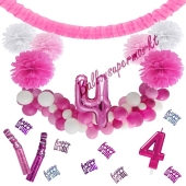 Do it Yourself Dekorations-Set mit Ballongirlande zum 4. Geburtstag, Happy Birthday Pink & White, 89 Teile