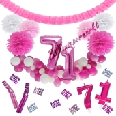 Do it Yourself Dekorations-Set mit Ballongirlande zum 71. Geburtstag, Happy Birthday Pink & White, 91 Teile