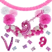 Do it Yourself Dekorations-Set mit Ballongirlande zum 9. Geburtstag, Happy Birthday Pink & White, 89 Teile