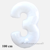 Großer weißer Luftballon Zahl 3 mit Helium