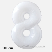 Großer weißer Luftballon Zahl 8 mit Helium