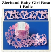 Deko-Zierband, Stoff-Schmuckband, Baby Girl, Rosa, Mädchen, Girl, 1 Rolle