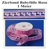 Deko-Zierband, Stoff-Schmuckband, Babyfüsse, Rosa, Mädchen, Girl, 1 Meter