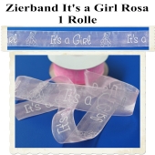 Deko-Zierband, Stoff-Schmuckband, It's a Girl, Rosa, Mädchen, Girl, 1 Rolle