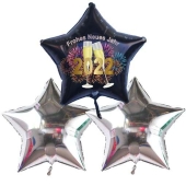 Silvester Bouquet bestehend aus 3 Sternballons in Silber und Schwarz mit Helium, 2022 Feuerwerk