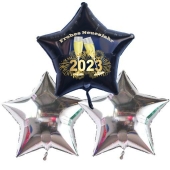 Silvester Bouquet bestehend aus 3 Sternballons in Silber und Schwarz mit Helium, 2023 Feuerwerk