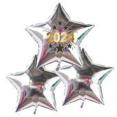 Silvester Bouquet bestehend aus 3 Sternballons in Silber mit Helium, 2024 Feuerwerk