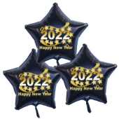 Silvester Bouquet bestehend aus 3 Sternballons in Schwarz mit Helium, 2022, Happy New Year