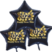 Silvester Bouquet bestehend aus 3 Sternballons in Schwarz mit Helium, 2023, Happy New Year