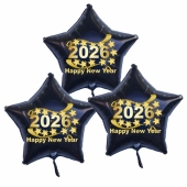 Silvester Bouquet bestehend aus 3 Sternballons in Schwarz mit Helium, 2026, Happy New Year