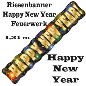 Dekoration Silvester Riesenbanner Happy New Year Feuerwerk, Silvesterdeko, Neujahrs-Banner