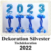 Dekoration Silvester, Tischdekoration, Ballondekoration 2023, blau-weiß