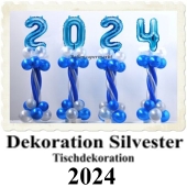 Dekoration Silvester, Tischdekoration, Ballondekoration 2024, blau-weiß