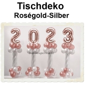 Dekoration Silvester, Tischdekoration, Ballondekoration 2023, rosegold-silber