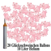 Der Silvesterparty-Hit, 20 Glücksschweinchen-Luftballons mit 10 Liter Heliumflasche