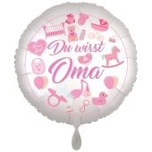 Du wirst Oma, Girl. Luftballon aus Folie, 43 cm, Satine de Luxe, weiß