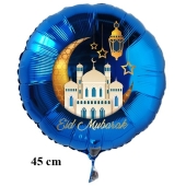 Eid Mubarak Luftballon aus Folie mit Helium-Ballongas, blauer Rundballon