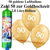 Ballons und Helium Midi Set, Goldene Hochzeit mit Einwegbehälter