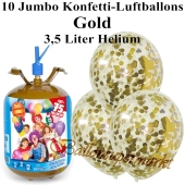 Ballons und Helium Midi Set, Jumbo Konfettiballons, gold mit Einwegbehälter