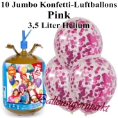 Ballons und Helium Midi Set, Jumbo Konfettiballons, pink mit Einwegbehälter