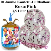 Ballons und Helium Midi Set, Jumbo Konfettiballons, rosa/pink mit Einwegbehälter