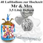 Ballons und Helium Midi Set, Mr & Mrs mit Einwegbehälter