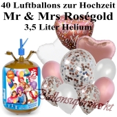 Ballons und Helium Midi Set, Mr & Mrs rosegold mit Einwegbehälter