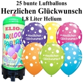 Ballons und Helium Mini Set zum Geburtstag, Herzlichen Glückwunsch, bunt mit 1,8 Liter Einwegbehälter