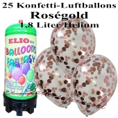 Ballons und Helium Mini Set, Konfettiballons, rosegold mit 1,8 Liter Einwegbehälter