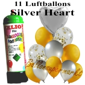 Ballons und Helium Mini Set, Silver Heart mit Einwegbehälter