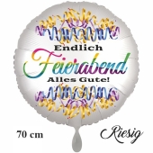 Endlich Feierabend - Alles Gute! Rundballon, Satin de Luxe, weiß, 70 cm