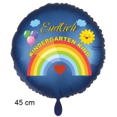 Endlich Kindergarten Kind. Luftballon in Satin-Blau, 45 cm, inklusive Helium