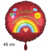 Endlich Kindergarten Kind. Luftballon in Satin-Rot, 45 cm, inklusive Helium