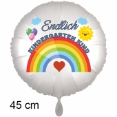 Endlich Kindergarten Kind. Luftballon in Satin-Weiß, 45 cm, inklusive Helium