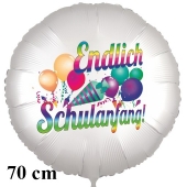 Endlich Schulanfang! Runder Luftballon, satinweiß, 70 cm