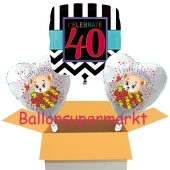 3 Luftballons aus Folie zum 40. Geburtstag, Celebrate 40 und Baerchen