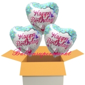 3 Geburtstags-Herzluftballons, Princess Birthday mit Helium