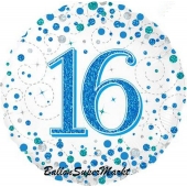 Luftballon zum 18. Geburtstag, Sparkling Fizz Blue 16, ohne Helium-Ballongas